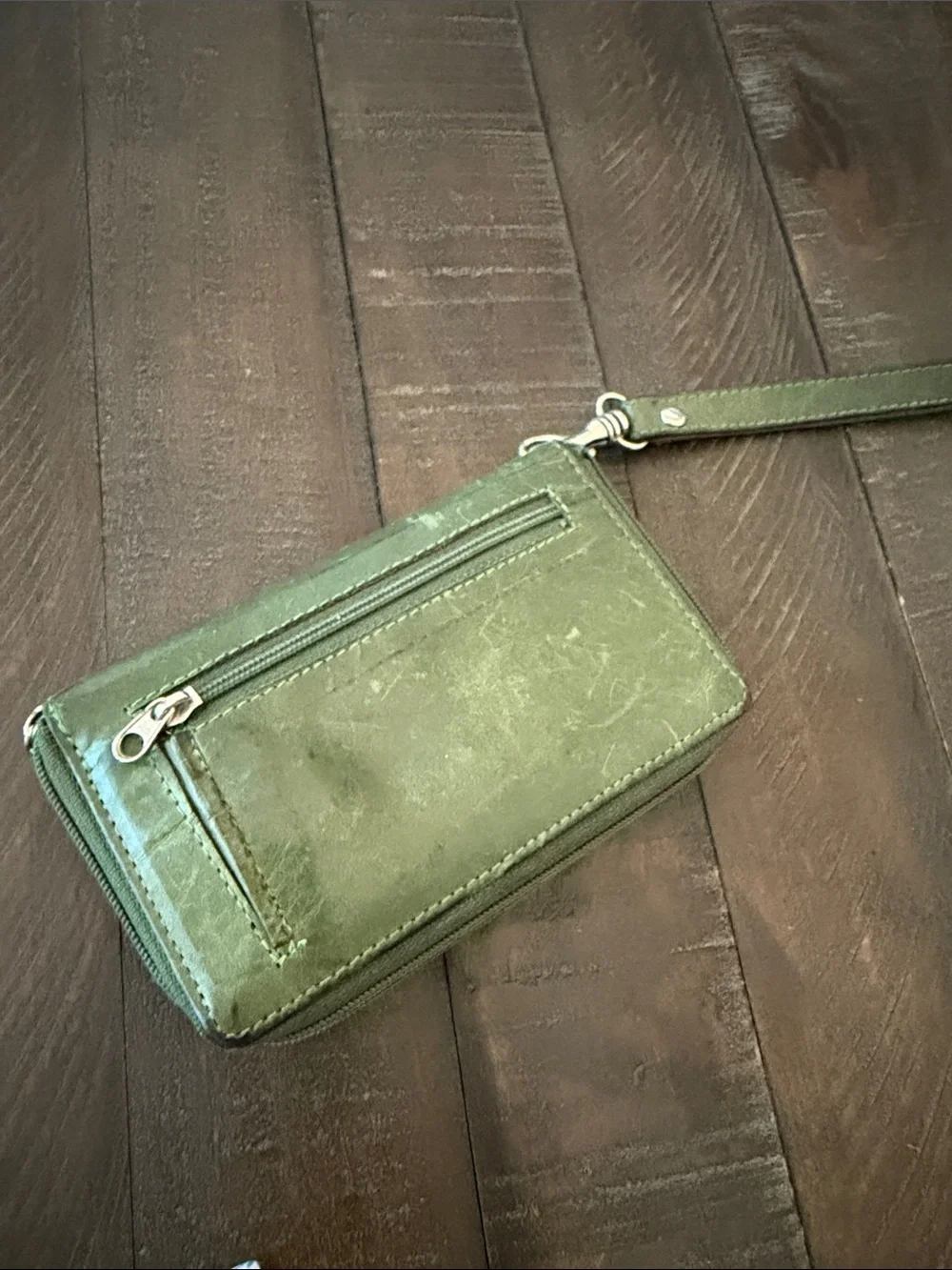 Sophia Visconti Olive Green Zip Wristlet Wallet with Floral ID Sleeve